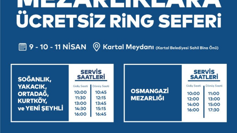 Kartal Belediyesi’nden Ramazan Bayramı’nda Mezarlıklara Ücretsiz Ulaşım Hizmeti