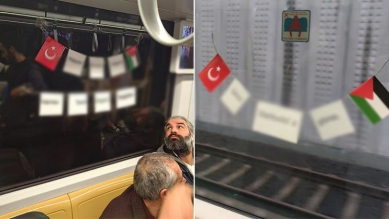 İstanbul metrolarına Filistin'e destek afişleri asıldı
