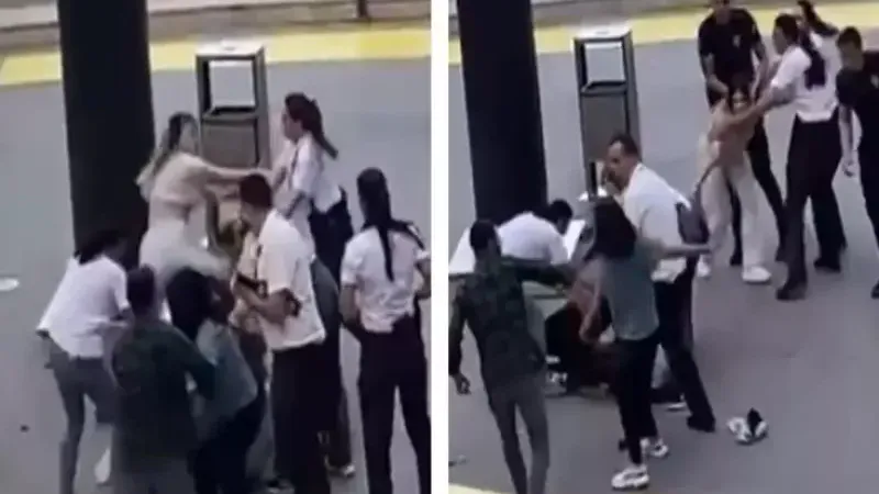 Kadınlar arasında AVM önünde tekme tokat kavga